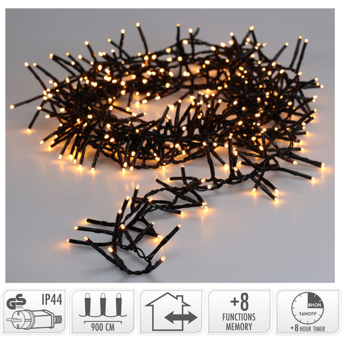 Maxi Cluster Kerstverlichting - 600 Led - 9M - Extra Warm Wit - Timer - Lichtfuncties - Geheugen - Buiten