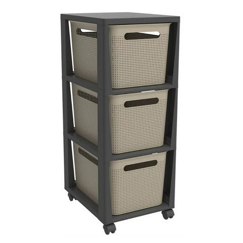 Rotho Pina Ladekastje Met 3 Laden 77X36.6X29.6 Cm Cappuccino/Antraciet