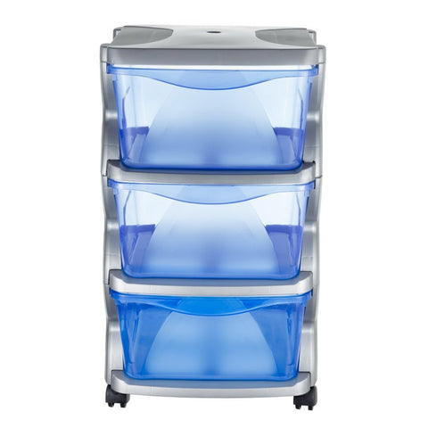 Bama Insieme Ladesysteem Met Wieltjes 3 Laden 36X40X62 Cm Zilver/Blauw/Transparant