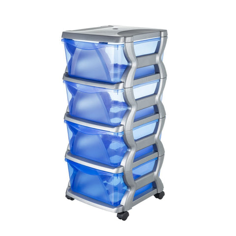 Bama Insieme Ladesysteem Met Wieltjes 4 Laden 36X40X80 Cm Zilver/Blauw/Transparant