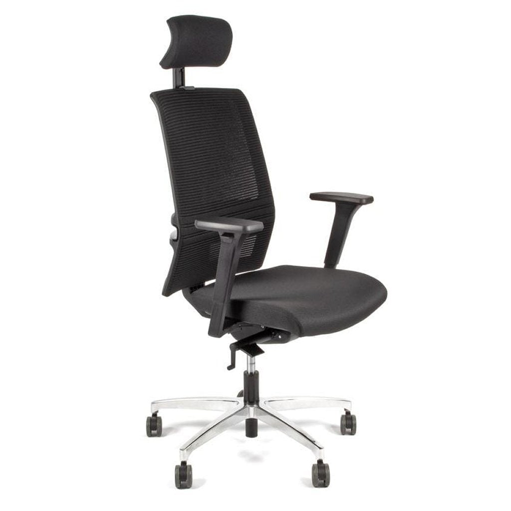 Linea Fabbrica Omnia 01/Pt Zwart/Zwart Bureaustoel Met 3D Armleuning + Hoofdsteun + Aluminium Voet