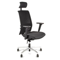 Linea Fabbrica Omnia 01/Pt Zwart/Zwart Bureaustoel Met 3D Armleuning + Hoofdsteun + Aluminium Voet