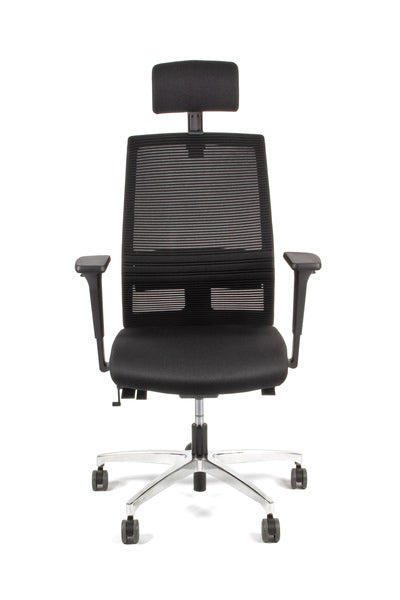 Linea Fabbrica Omnia 01/Pt Zwart/Zwart Bureaustoel Met 3D Armleuning + Hoofdsteun + Aluminium Voet