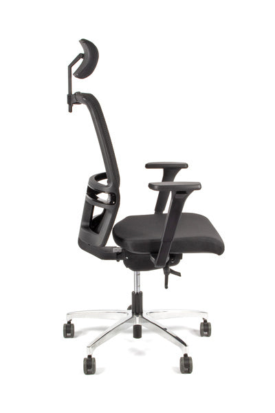 Linea Fabbrica Omnia 01/Pt Zwart/Zwart Bureaustoel Met 3D Armleuning + Hoofdsteun + Aluminium Voet