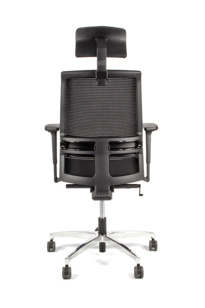 Linea Fabbrica Omnia 01/Pt Zwart/Zwart Bureaustoel Met 3D Armleuning + Hoofdsteun + Aluminium Voet