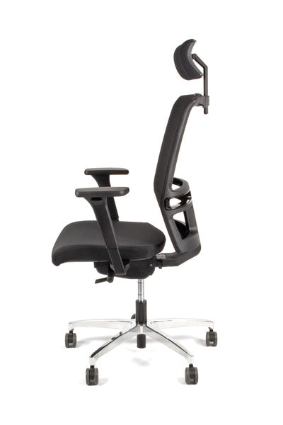 Linea Fabbrica Omnia 01/Pt Zwart/Zwart Bureaustoel Met 3D Armleuning + Hoofdsteun + Aluminium Voet