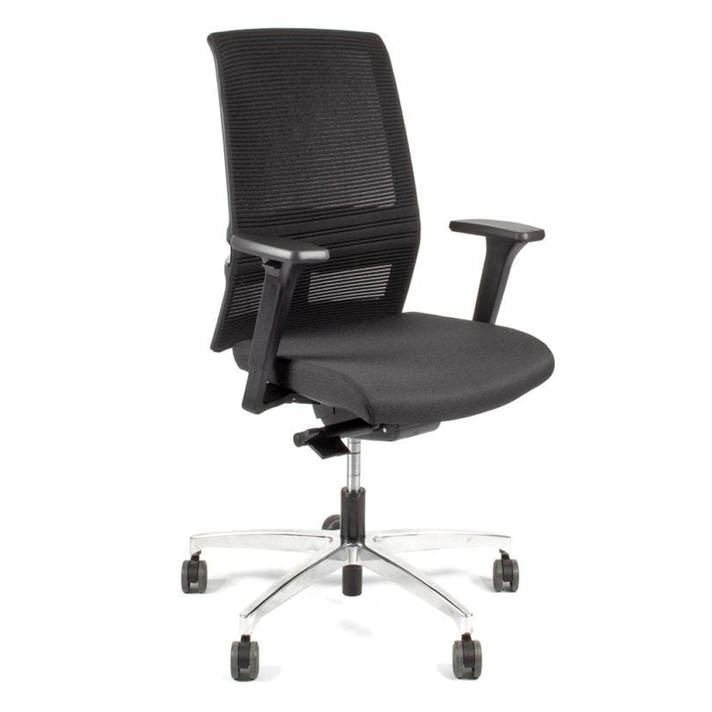 Linea Fabbrica Omnia 01 Zwart/Zwart Bureaustoel Met 3D Armleuning + Aluminium Voet