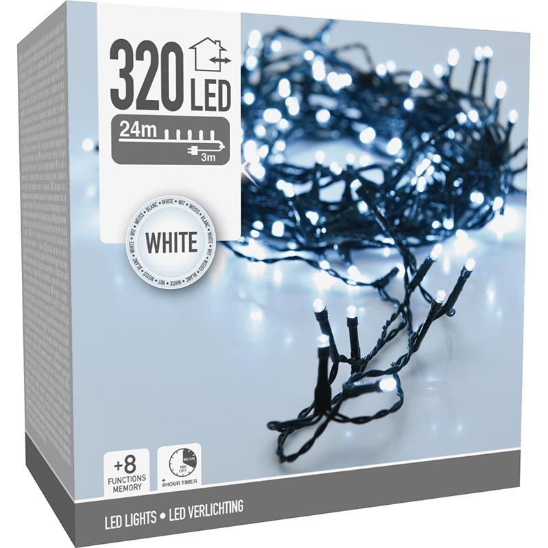 Kerstverlichting 320 Led- 24M - Wit - Timer - Lichtfuncties - Geheugen - Buiten
