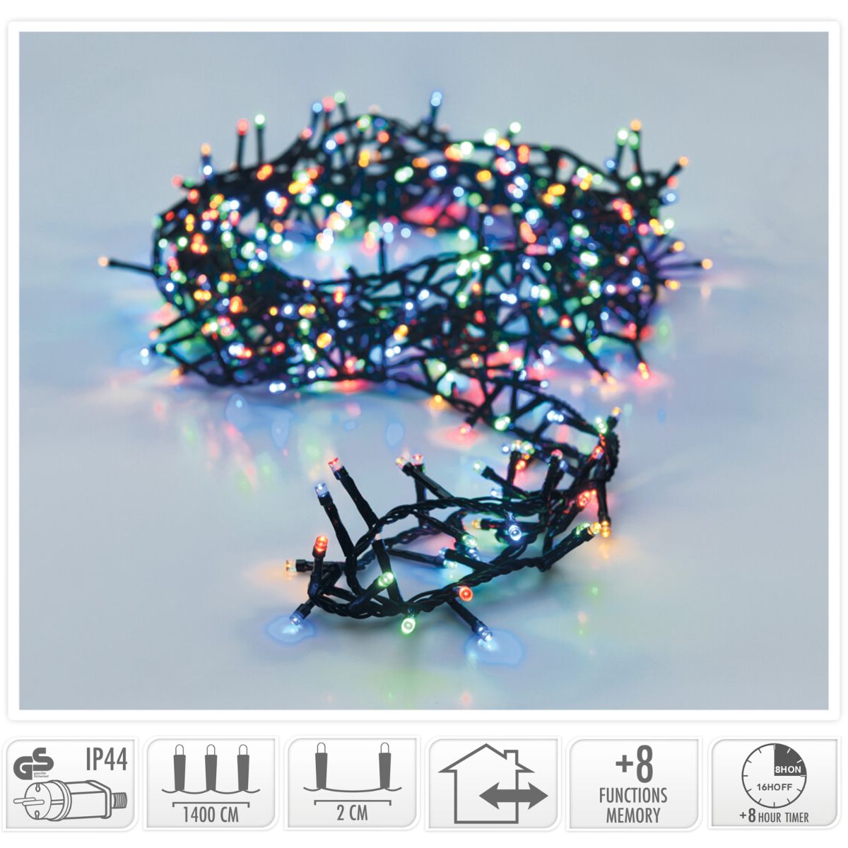 Microcluster - 700 Led - 14M - Multicolor - Timer - Lichtfuncties - Geheugen - Buiten