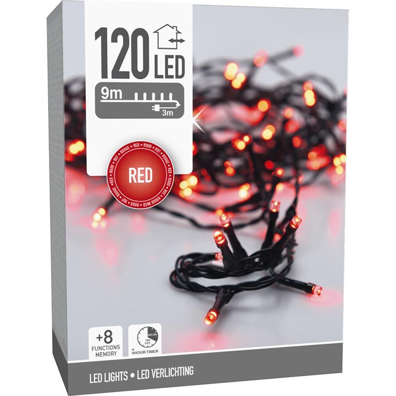 Kerstverlichting 120 Led- 9M - Rood - Timer - Lichtfuncties - Geheugen - Buiten