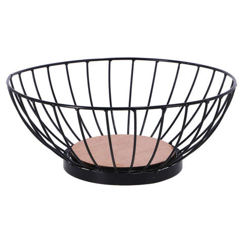 Overige Merken Metalen Fruitschaal 28 Cm Zwart/Hout