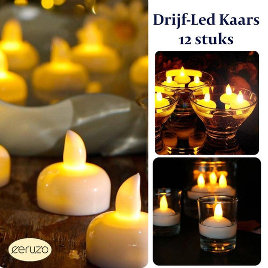 Led Drijfkaarsjes - 12 Stuks