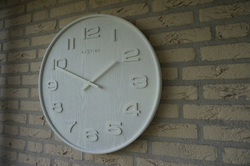 Nextime Ne-3095Wi Wandklok Dia. 53 X 3 Cm, Hout, Wit, 'Wood Wood Big'