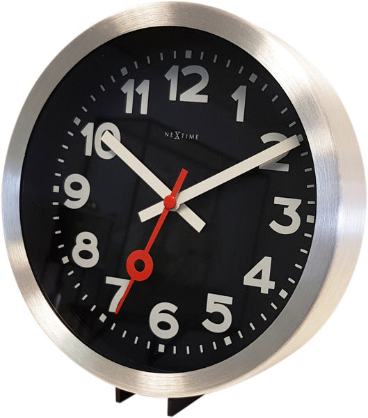 Nextime Ne-3998Arzw Wandklok 'Station' Ø19 Cm, Geborsteld Aluminium Zwart