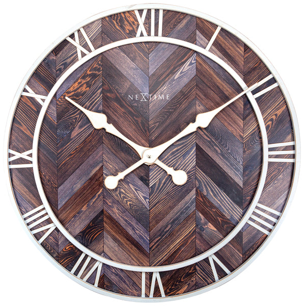 Nextime Ne-3245Br - Wandklok - Ø 58 Cm - Hout/Metaal - Donkerbruin - 'Roman Vintage'