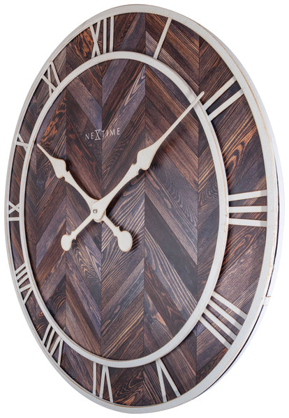 Nextime Ne-3245Br - Wandklok - Ø 58 Cm - Hout/Metaal - Donkerbruin - 'Roman Vintage'