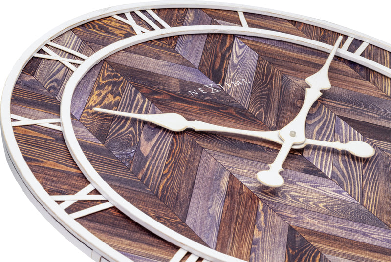 Nextime Ne-3245Br - Wandklok - Ø 58 Cm - Hout/Metaal - Donkerbruin - 'Roman Vintage'