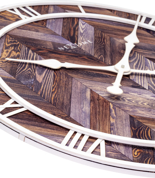 Nextime Ne-3245Br - Wandklok - Ø 58 Cm - Hout/Metaal - Donkerbruin - 'Roman Vintage'