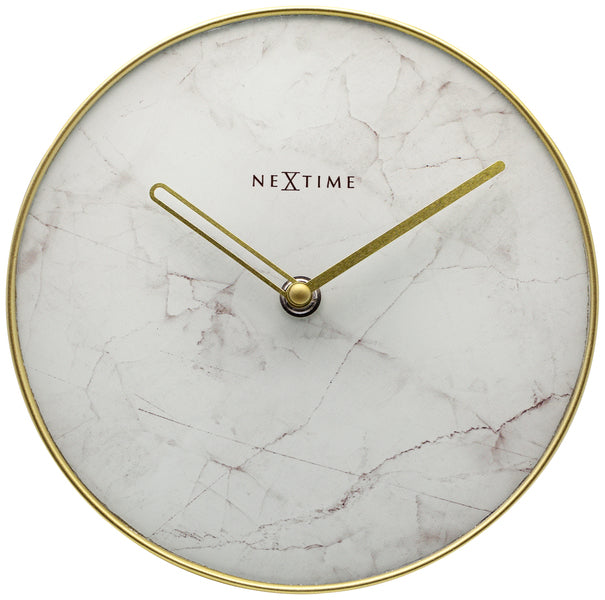 Nextime Ne-5222Wi - Tafelklok - Ø 20 Cm - Glas / Metaal - Wit - 'Marble'