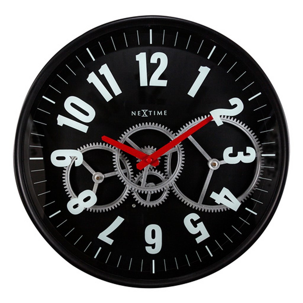 Nextime Ne-3259Zw Moderne Gear Wandklok 36 Cm Zwart/Wit