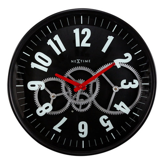 Nextime Ne-3259Zw Moderne Gear Wandklok 36 Cm Zwart/Wit