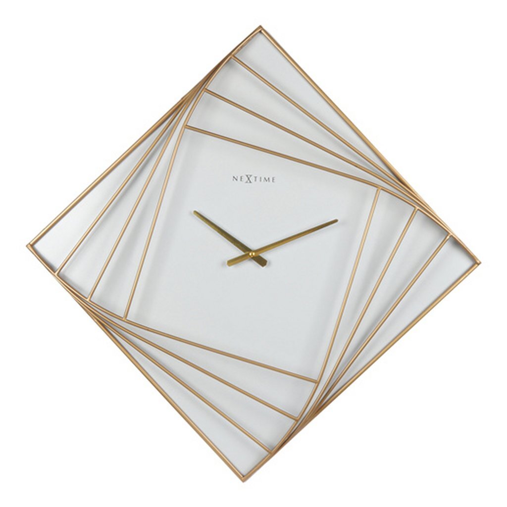 Nextime Ne-3268 Turning Square Wandklok Groot 85 Cm Goud/Wit/Metaal