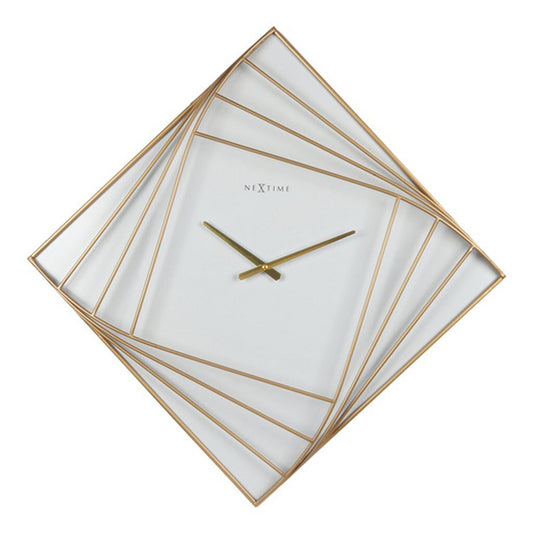 Nextime Ne-3268 Turning Square Wandklok Groot 85 Cm Goud/Wit/Metaal