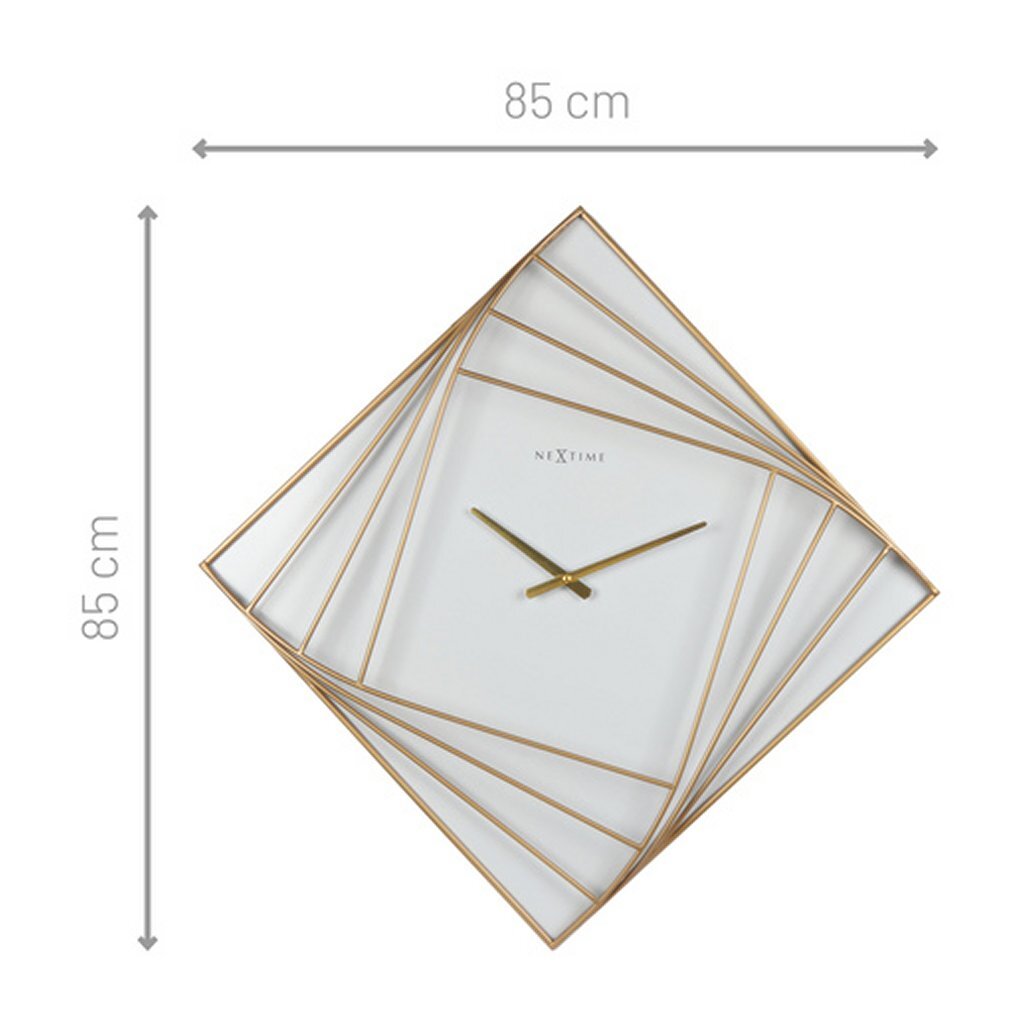 Nextime Ne-3268 Turning Square Wandklok Groot 85 Cm Goud/Wit/Metaal