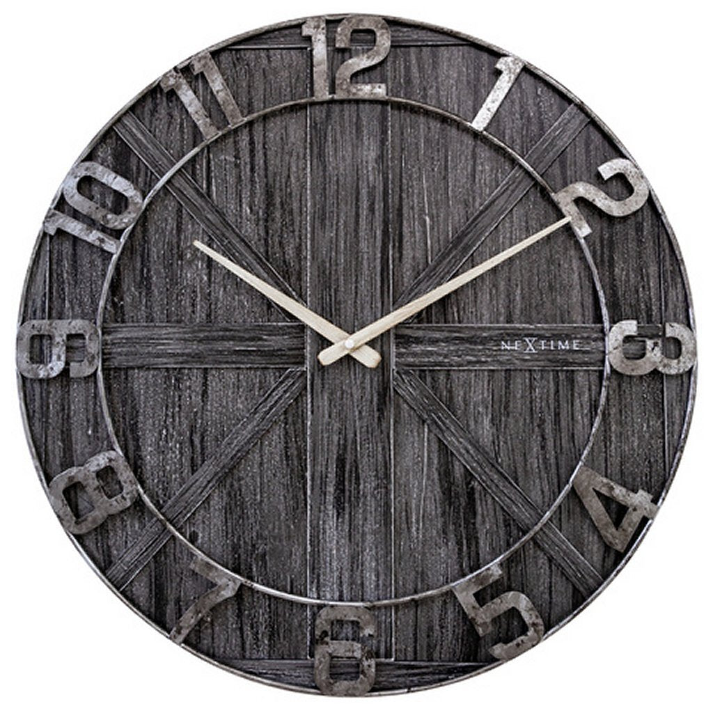 Nextime Ne-3276Zw Wandklok York 50 Cm Zwart/Hout/Metaal