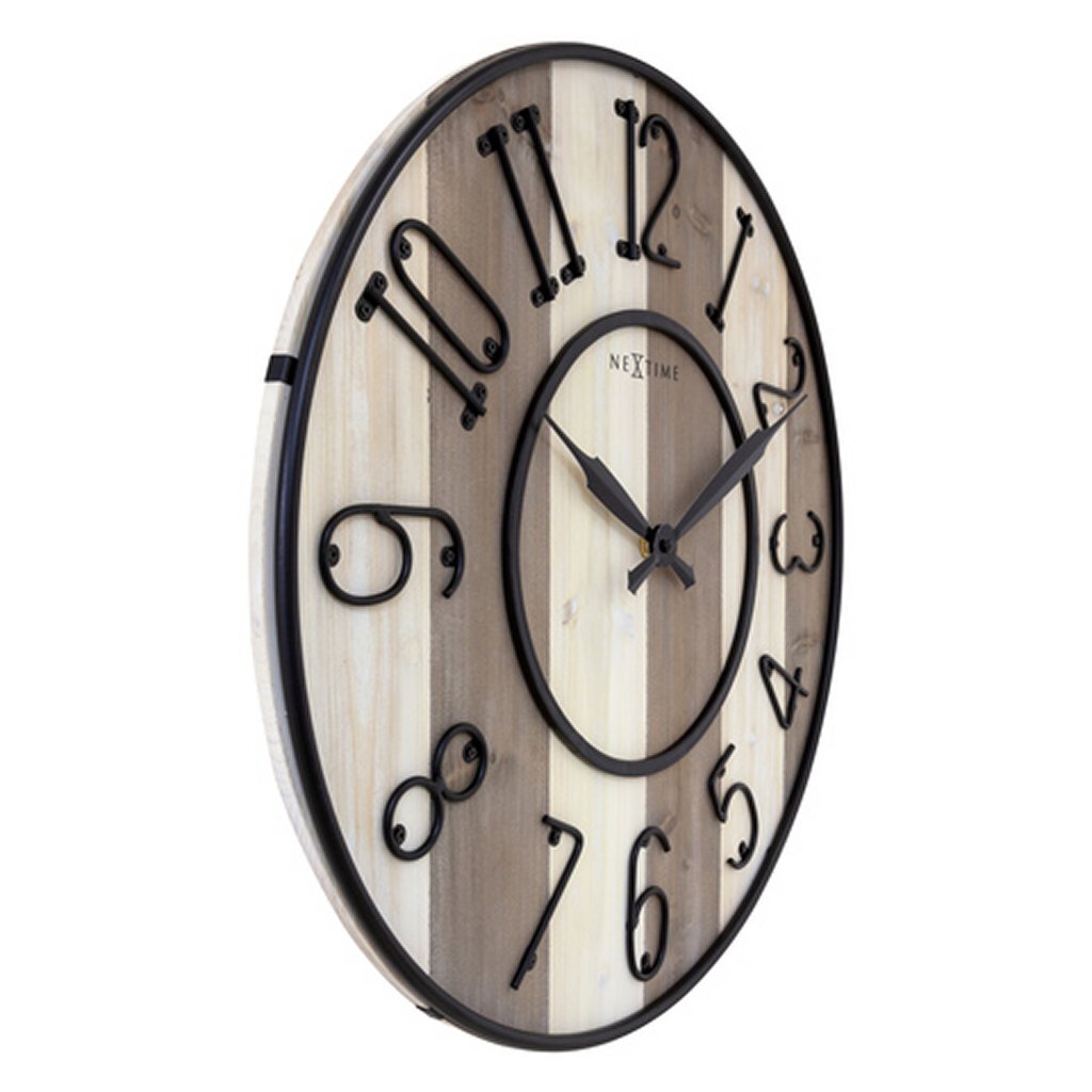 Nextime Ne-3279Br Grote Wandklok Oxford 50 Cm Hout/Zwart Metaal