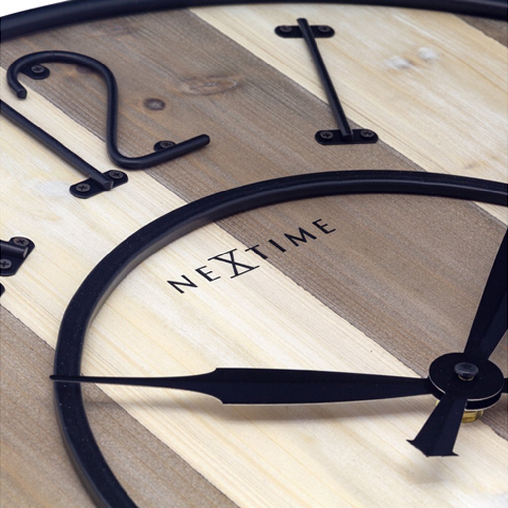 Nextime Ne-3279Br Grote Wandklok Oxford 50 Cm Hout/Zwart Metaal