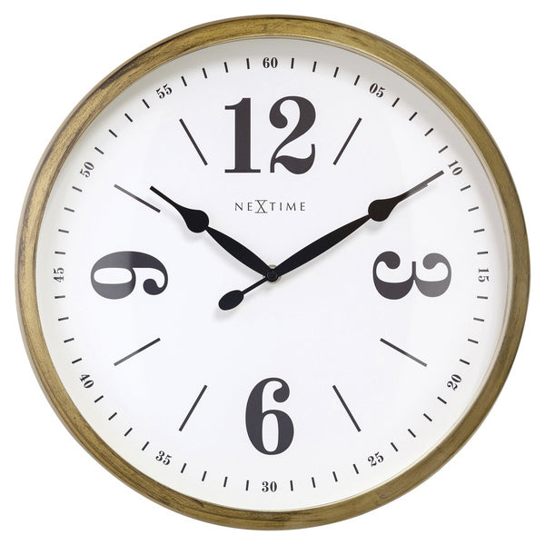 Nextime Ne-3290Go Landelijke Wandklok - 39Cm - Stille Klok - Wit/ Goud- "Classic"