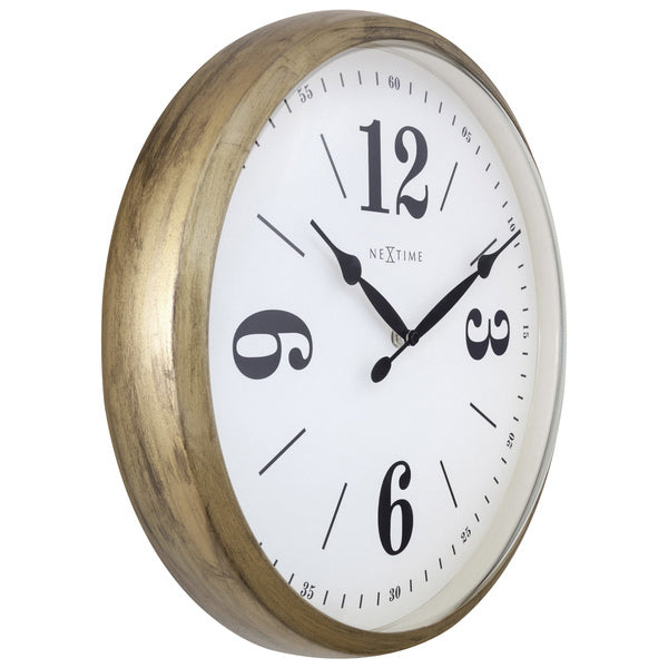 Nextime Ne-3290Go Landelijke Wandklok - 39Cm - Stille Klok - Wit/ Goud- "Classic"
