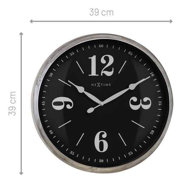 Nextime Ne-3290Zi Landelijke Wandklok - 39Cm - Stille Klok - Wit/ Zilver - "Classic"
