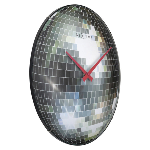 Nextime Ne-3293 Stille Wandklok - 35Cm - Discobal - Koepelvormig Glas - "Disco Ball"