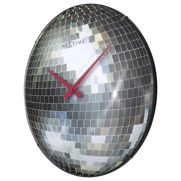 Nextime Ne-3293 Stille Wandklok - 35Cm - Discobal - Koepelvormig Glas - "Disco Ball"