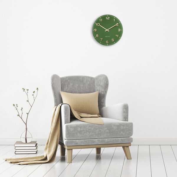 Nextime Ne-3314Gc Wandklok Dia 40Cm Groen Glas/Aluminium Classy Medium