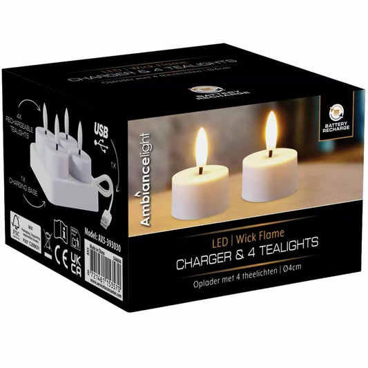 S.i.a. Led Theelichten Oplaadbaar 4 Cm 4 Stuks Wit