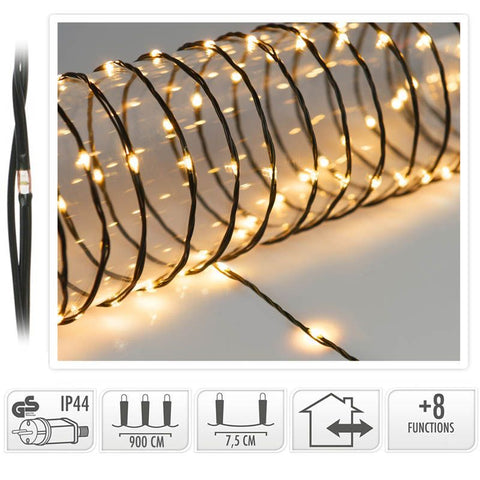 Led Verlichting 120 Led - 9 Meter - Extra Warm Wit - Voor Binnen En Buiten - 8 Lichtfuncties - Soft Wire