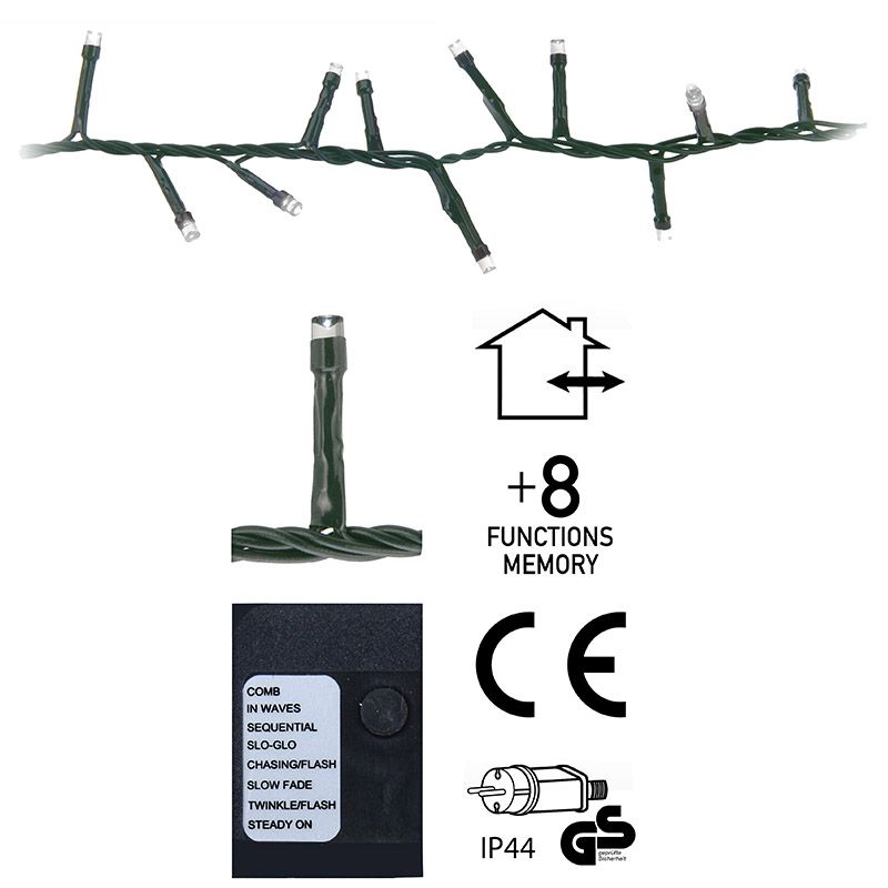 Micro Cluster 800 Led's  - 16 Meter - Wit - 8 Functies + Geheugen