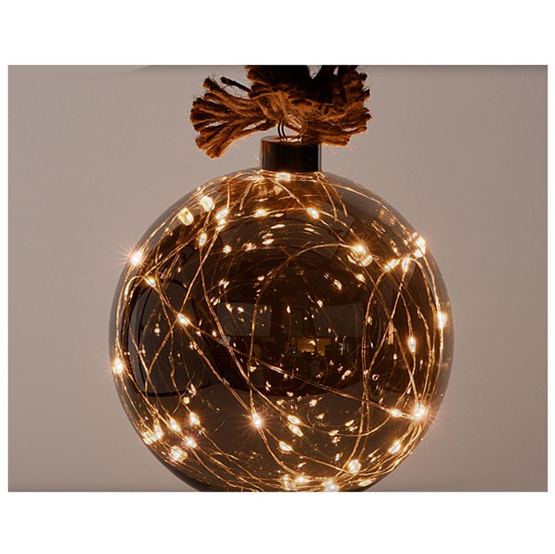 Glazen Bal Met 30 Led's - 15Cm - Jute Touw 100Cm