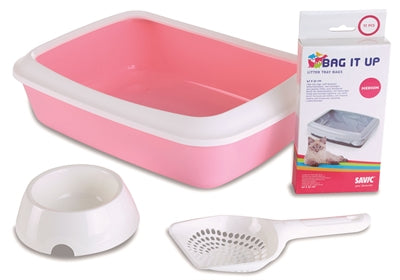 Savic Kitten Litter Box Iriz Starter Set Pink / White 42X31X12.5 CM