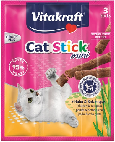 Vitakraft Cat-Stick Mini Poulet / Herbe à Chat 3 PCS