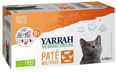 Yarrah Organic Kat Multipack Pate Zalm / Kalkoen / Rund 8X100 GR