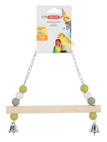 Zolux Wooden Swing With Beads / 2 Bells / Chain Assorted 10X22X26 CM