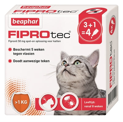 Beaphar Fiprotec Chat Contre Puces &amp; Tiques 3+1 PIPETTE &gt;1 KG ET 8 SEMAINES