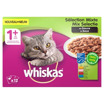 Whiskas Multipack Pouch Adult Mix Selectie Vlees / Vis In Saus 12X100 GR (4 stuks)