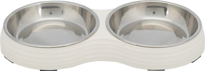 Trixie Gamelle pour Chat Double Mélamine/Inox Blanc 2X200 ML 27X14X3 CM