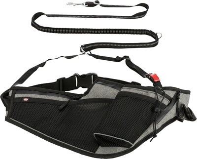Trixie Jogging Belt With Leash Gray / Black 115-150X2 CM / 70-130X23 CM