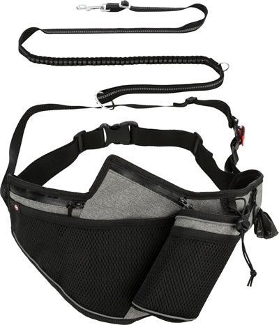 Trixie Jogging Belt With Leash Gray / Black 115-150X2 CM / 70-130X23 CM